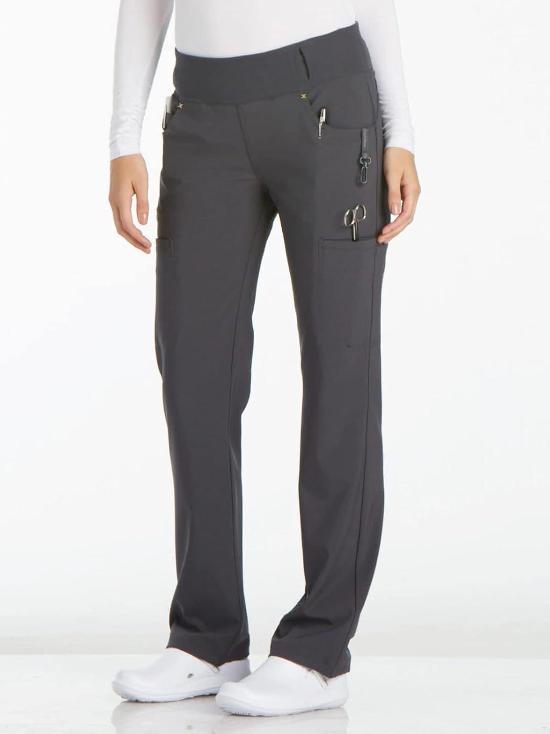 imageCherokee Scrubs for Women Mid Rise Straight Leg Scrub Pants For Women Pullon Bottoms with 6 Pockets amp 360 Stretch CK002Pewter