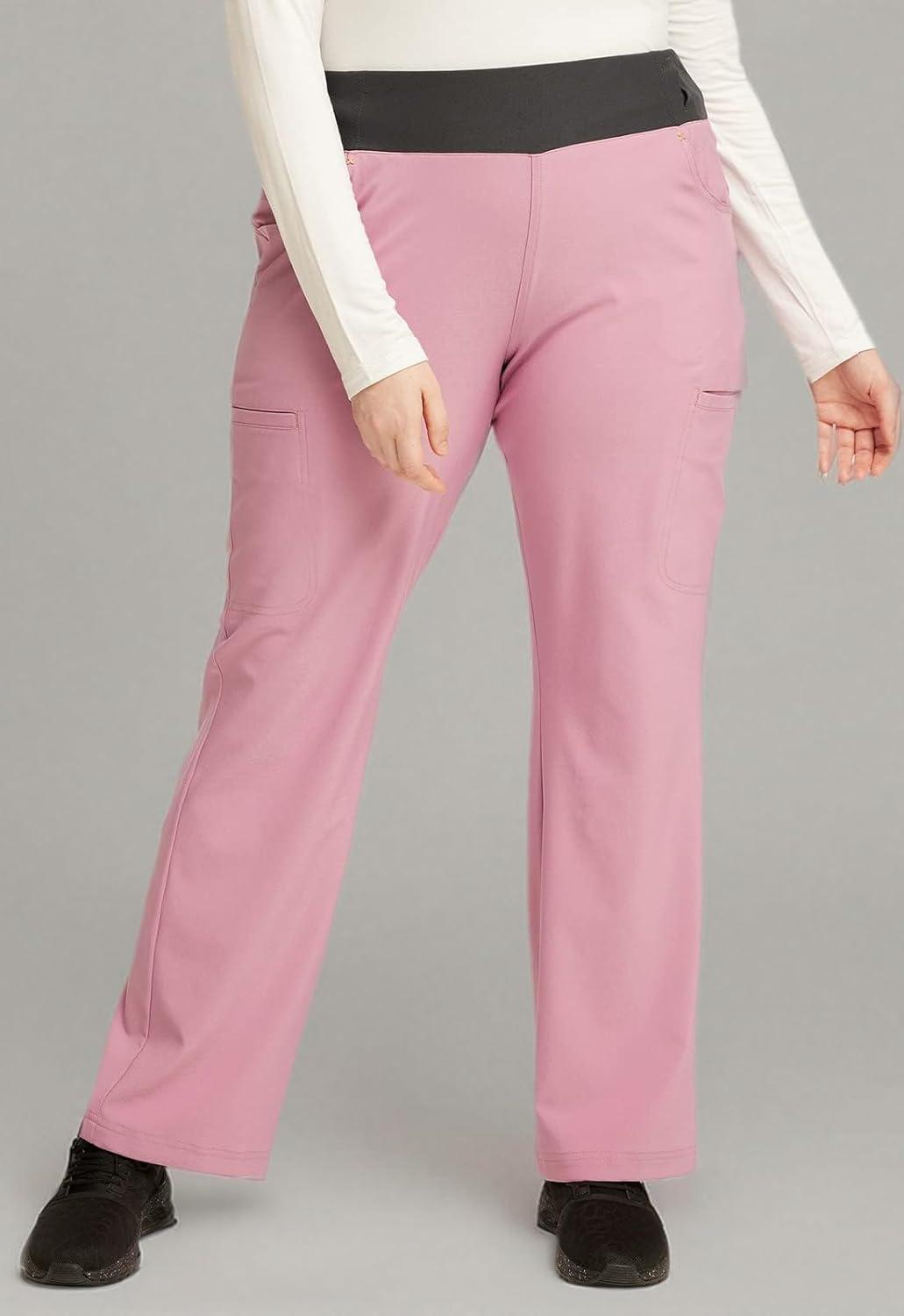 imageCherokee Scrubs for Women Mid Rise Straight Leg Scrub Pants For Women Pullon Bottoms with 6 Pockets amp 360 Stretch CK002Spring Iris