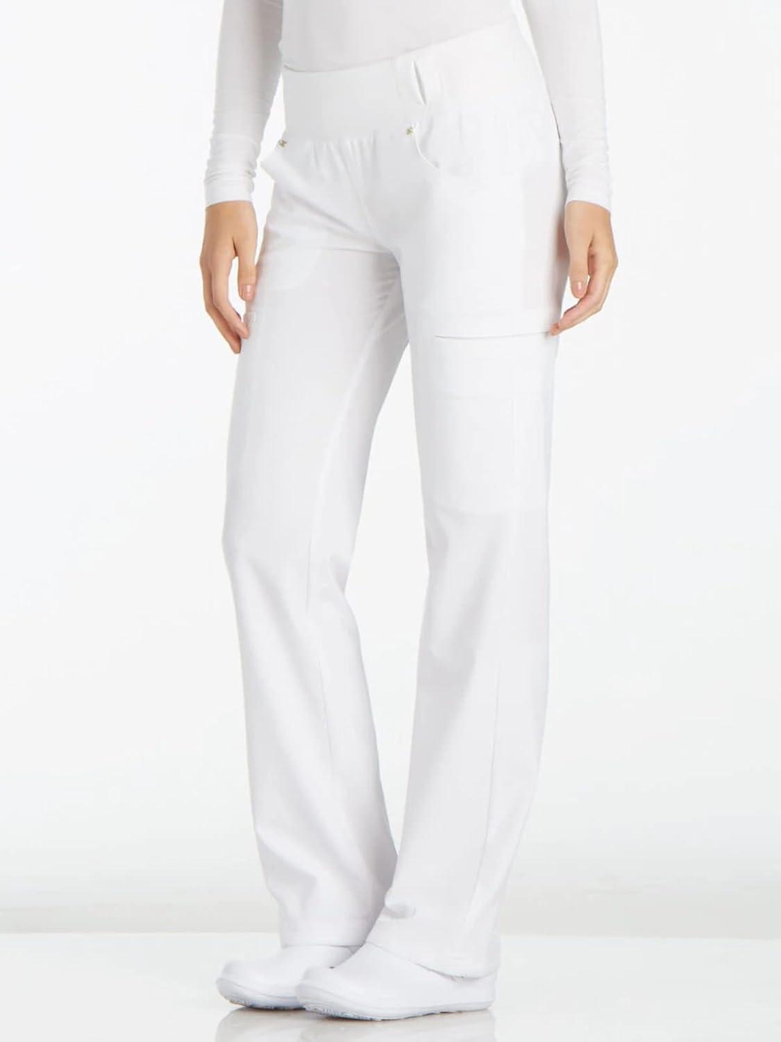 imageCherokee Scrubs for Women Mid Rise Straight Leg Scrub Pants For Women Pullon Bottoms with 6 Pockets amp 360 Stretch CK002White