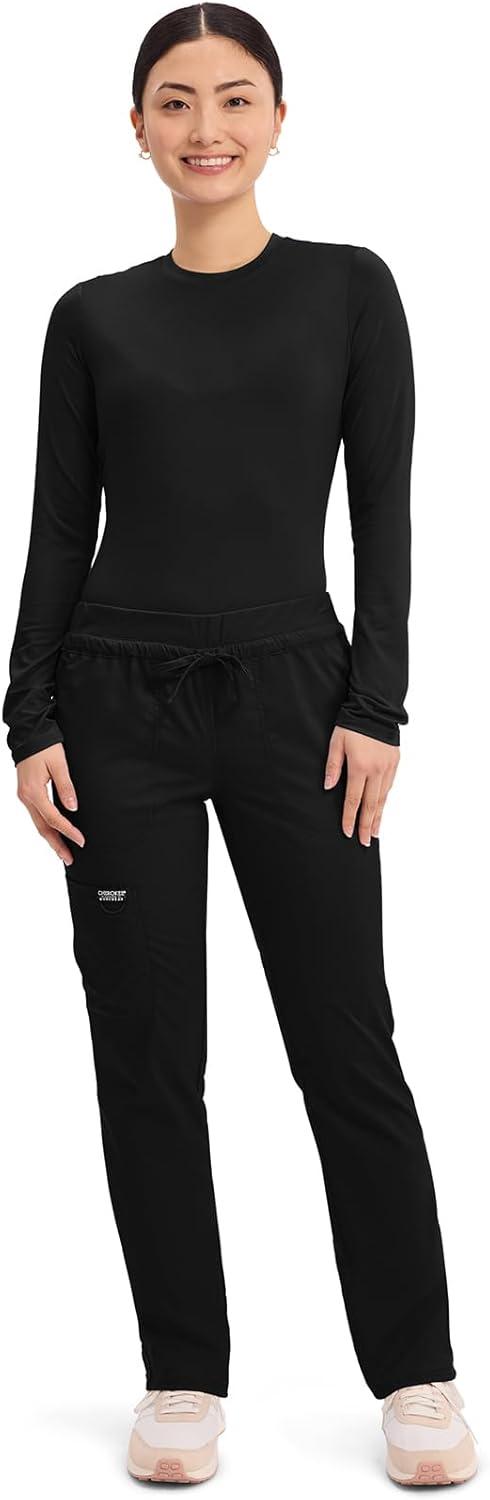 imageCherokee Scrubs for Women Mid Rise Tapered Leg Drawstring Pant with 5 Pockets Cargo Bottom with 2 Way Stretch Fabric WW105Black