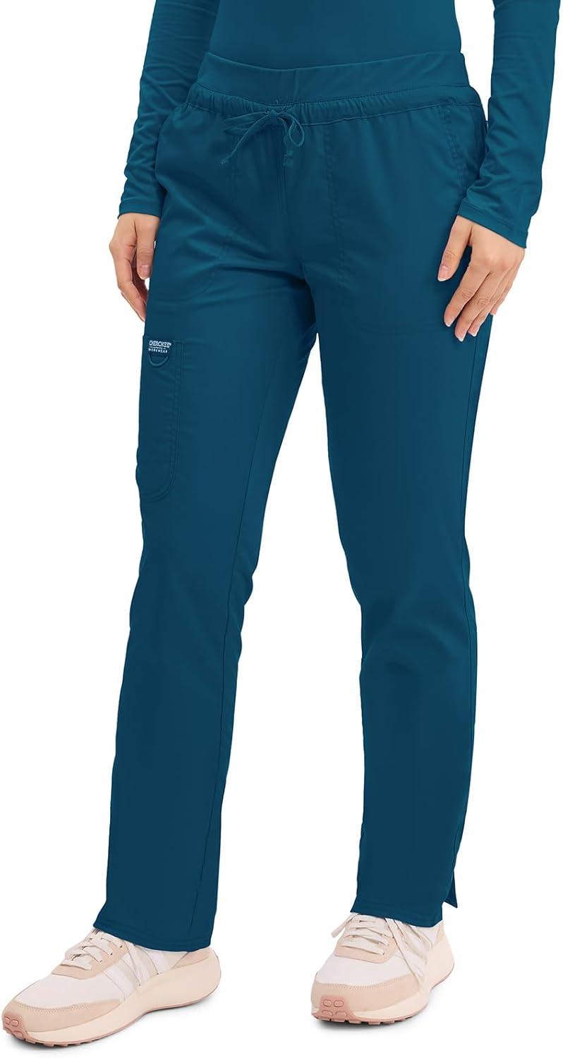 imageCherokee Scrubs for Women Mid Rise Tapered Leg Drawstring Pant with 5 Pockets Cargo Bottom with 2 Way Stretch Fabric WW105Caribbean Blue