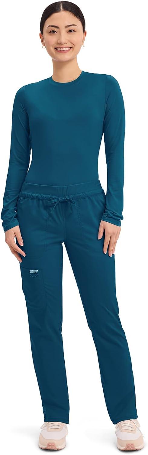 imageCherokee Scrubs for Women Mid Rise Tapered Leg Drawstring Pant with 5 Pockets Cargo Bottom with 2 Way Stretch Fabric WW105Caribbean Blue
