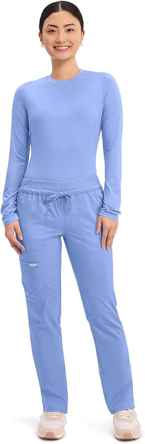 imageCherokee Scrubs for Women Mid Rise Tapered Leg Drawstring Pant with 5 Pockets Cargo Bottom with 2 Way Stretch Fabric WW105Ciel Blue