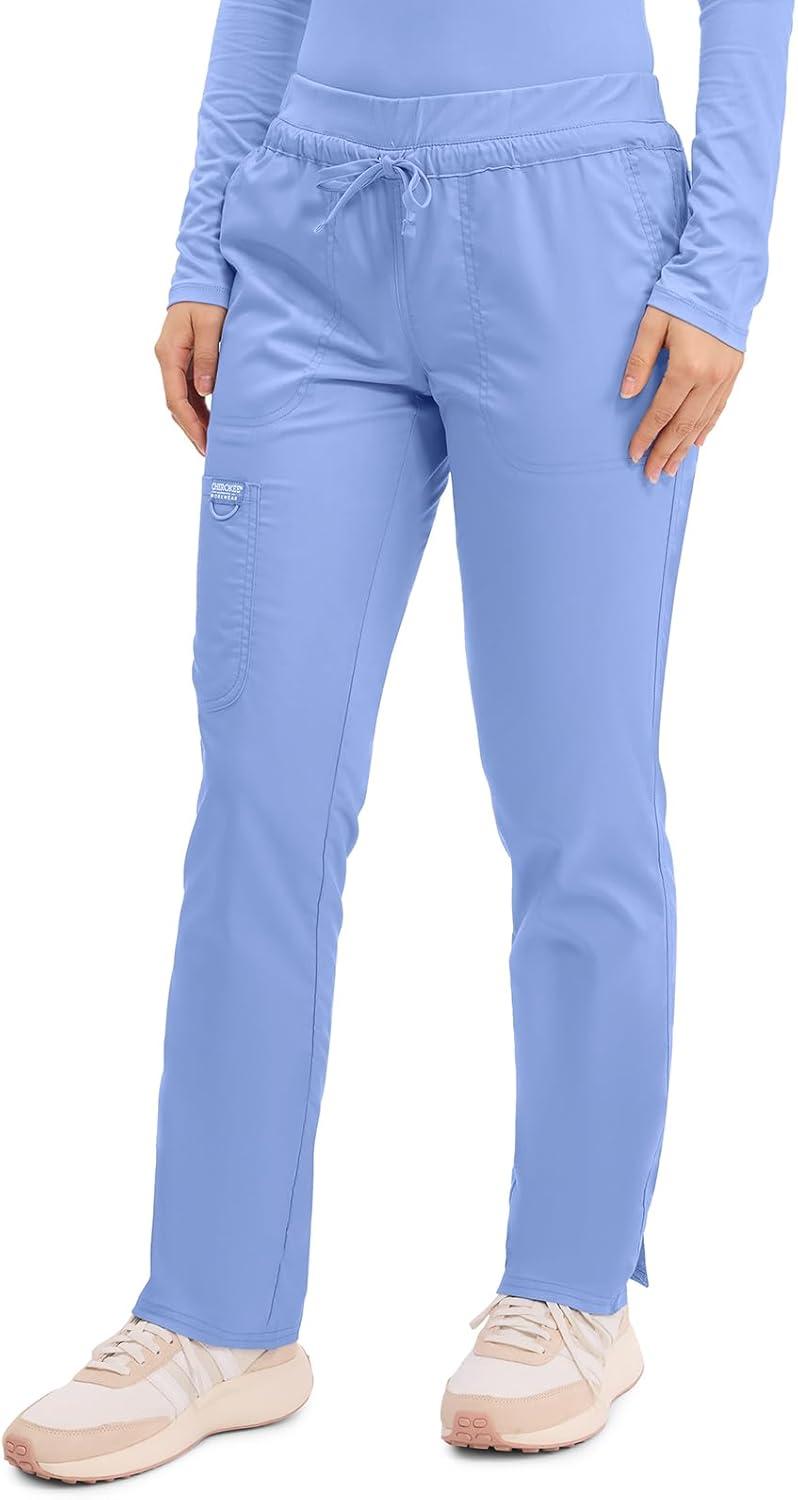 imageCherokee Scrubs for Women Mid Rise Tapered Leg Drawstring Pant with 5 Pockets Cargo Bottom with 2 Way Stretch Fabric WW105Ciel Blue