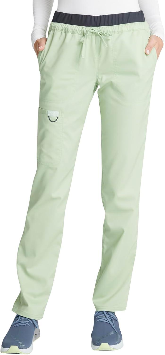 imageCherokee Scrubs for Women Mid Rise Tapered Leg Drawstring Pant with 5 Pockets Cargo Bottom with 2 Way Stretch Fabric WW105Cucumber