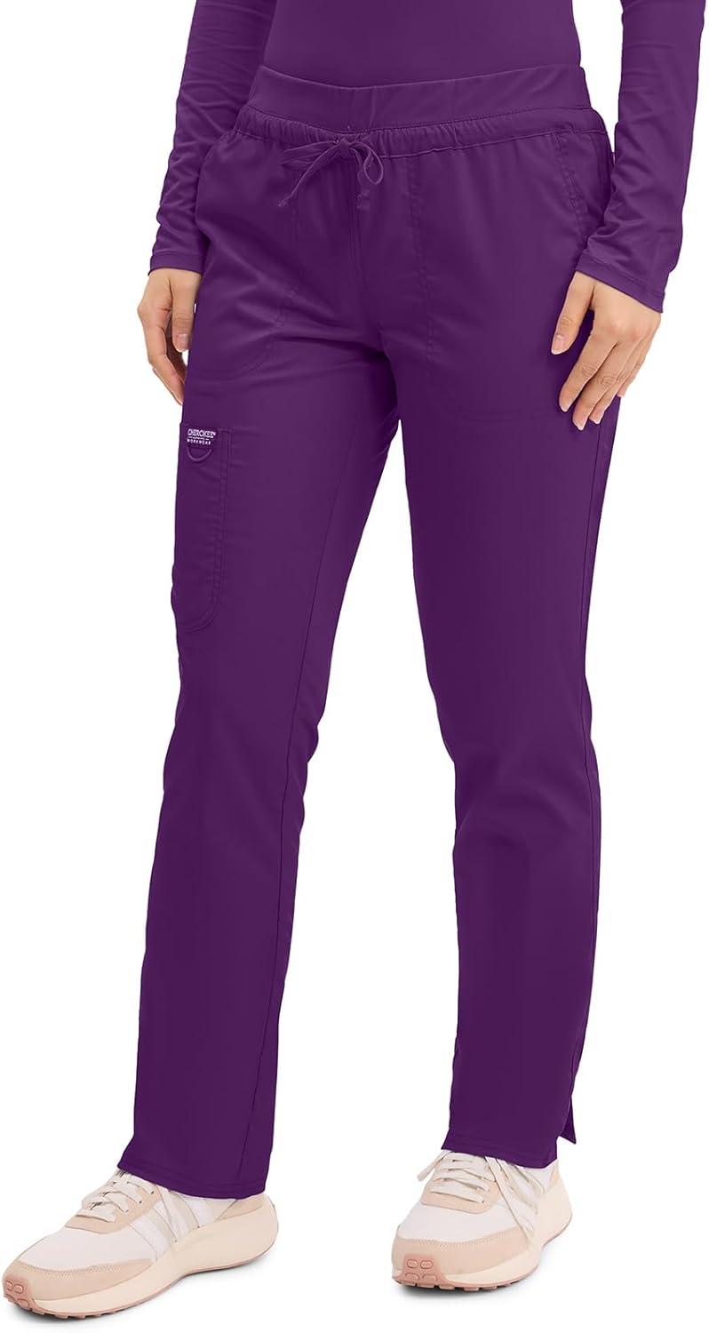 imageCherokee Scrubs for Women Mid Rise Tapered Leg Drawstring Pant with 5 Pockets Cargo Bottom with 2 Way Stretch Fabric WW105Eggplant