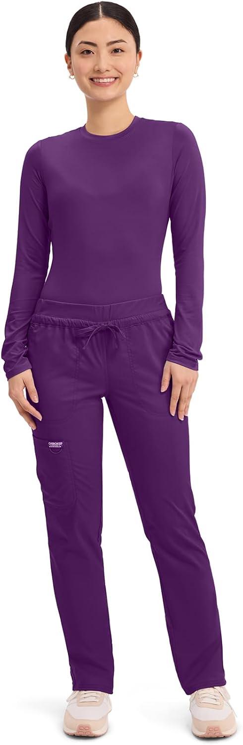 imageCherokee Scrubs for Women Mid Rise Tapered Leg Drawstring Pant with 5 Pockets Cargo Bottom with 2 Way Stretch Fabric WW105Eggplant