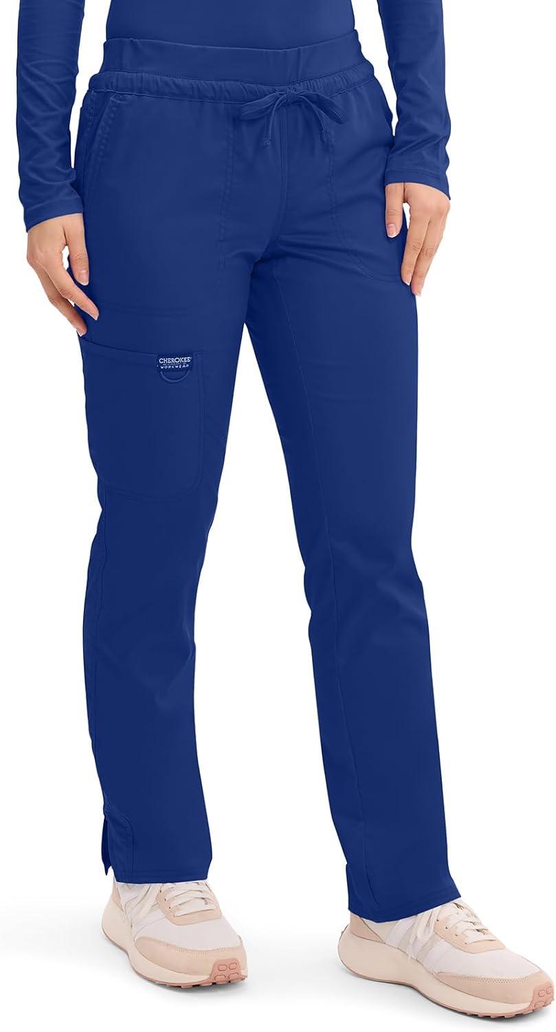 imageCherokee Scrubs for Women Mid Rise Tapered Leg Drawstring Pant with 5 Pockets Cargo Bottom with 2 Way Stretch Fabric WW105Galaxy Blue