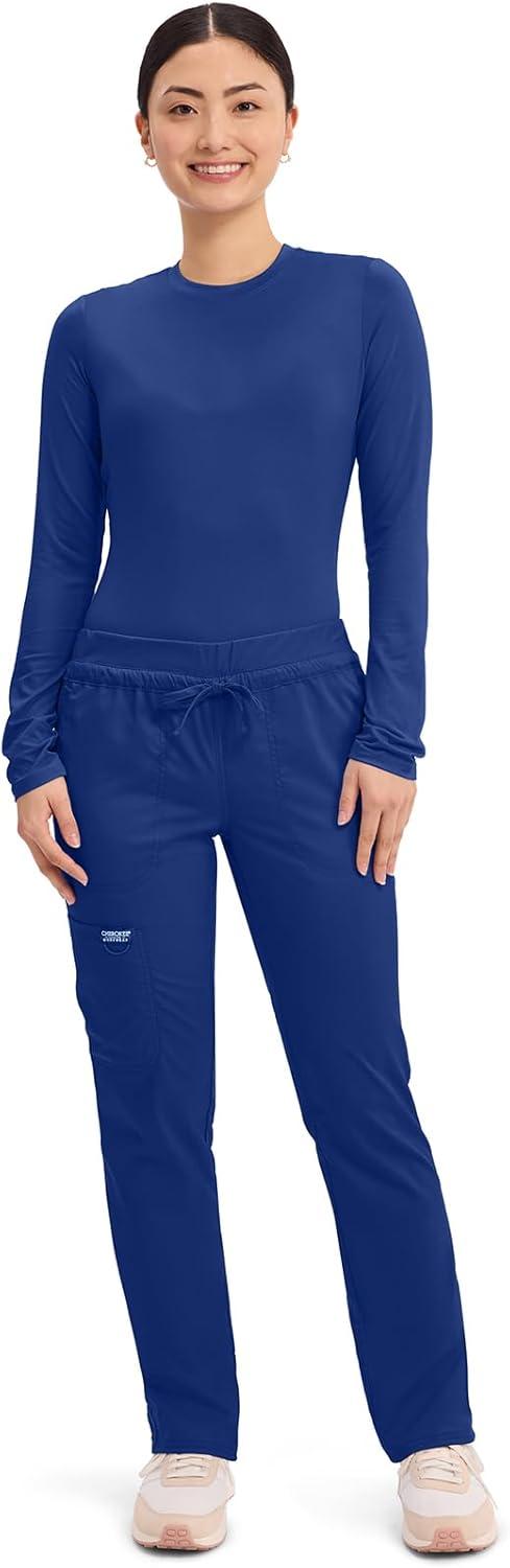 imageCherokee Scrubs for Women Mid Rise Tapered Leg Drawstring Pant with 5 Pockets Cargo Bottom with 2 Way Stretch Fabric WW105Galaxy Blue