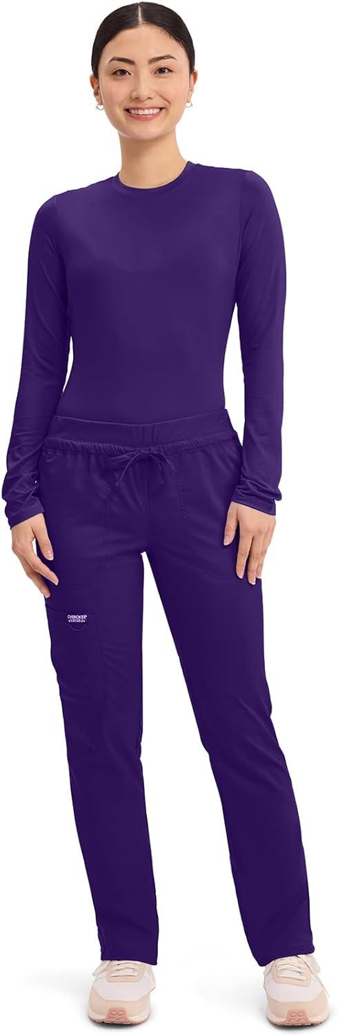 imageCherokee Scrubs for Women Mid Rise Tapered Leg Drawstring Pant with 5 Pockets Cargo Bottom with 2 Way Stretch Fabric WW105Grape