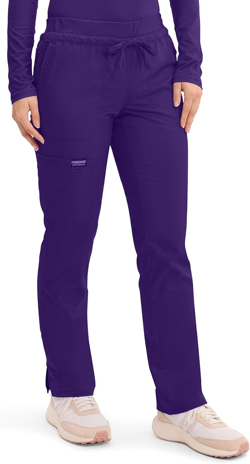 imageCherokee Scrubs for Women Mid Rise Tapered Leg Drawstring Pant with 5 Pockets Cargo Bottom with 2 Way Stretch Fabric WW105Grape