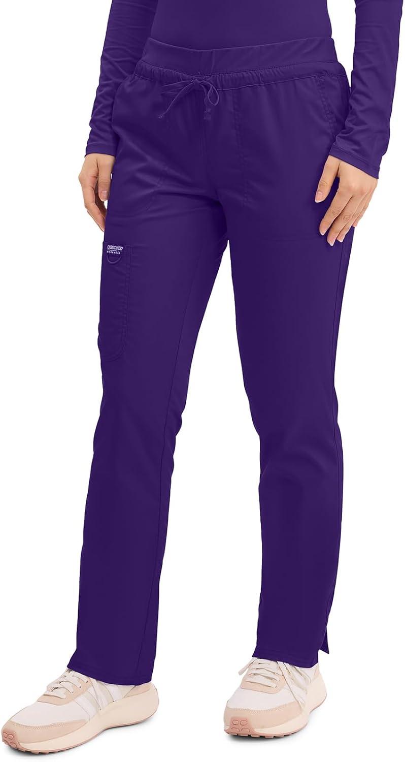imageCherokee Scrubs for Women Mid Rise Tapered Leg Drawstring Pant with 5 Pockets Cargo Bottom with 2 Way Stretch Fabric WW105Grape