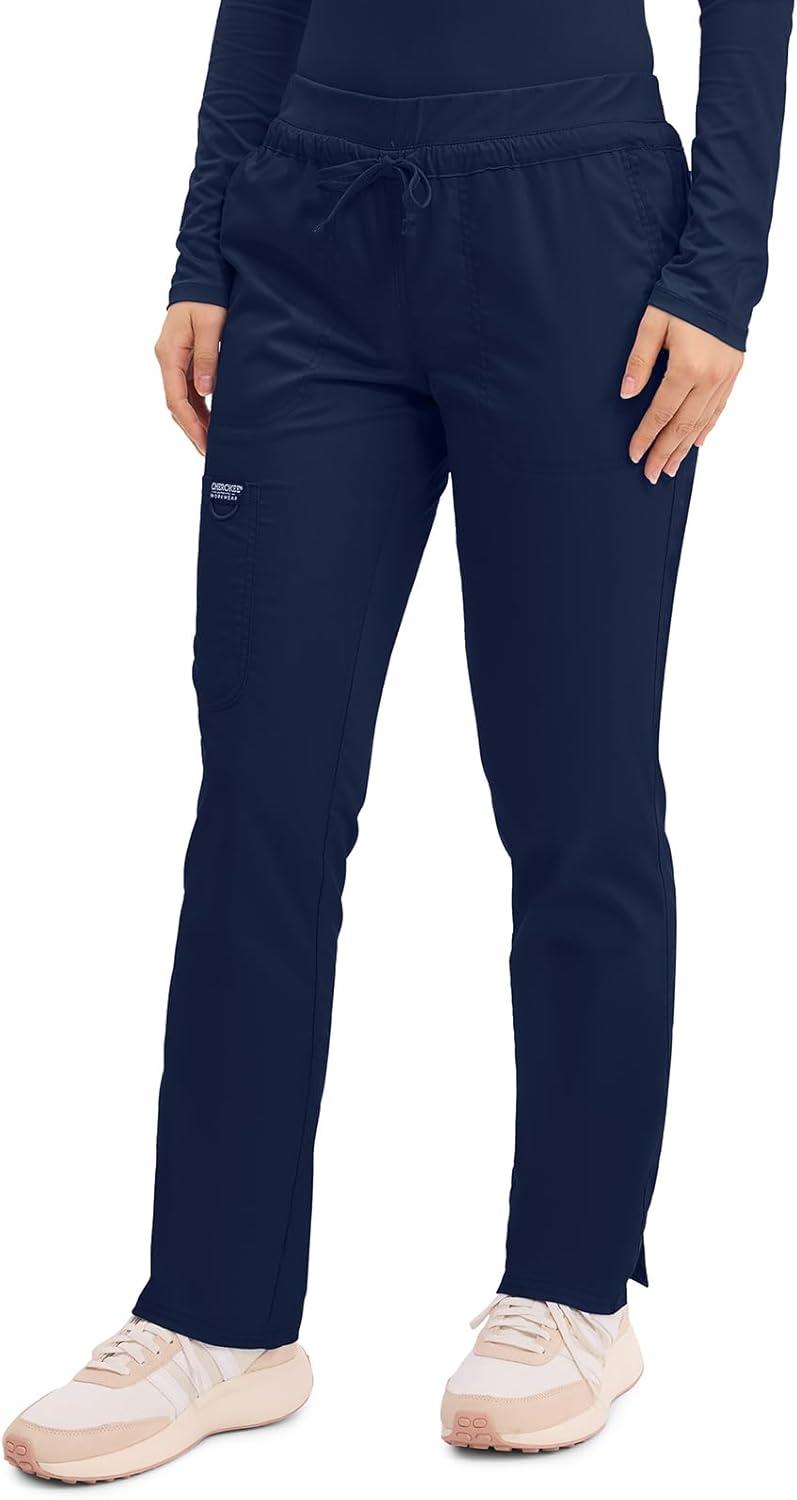 imageCherokee Scrubs for Women Mid Rise Tapered Leg Drawstring Pant with 5 Pockets Cargo Bottom with 2 Way Stretch Fabric WW105Navy