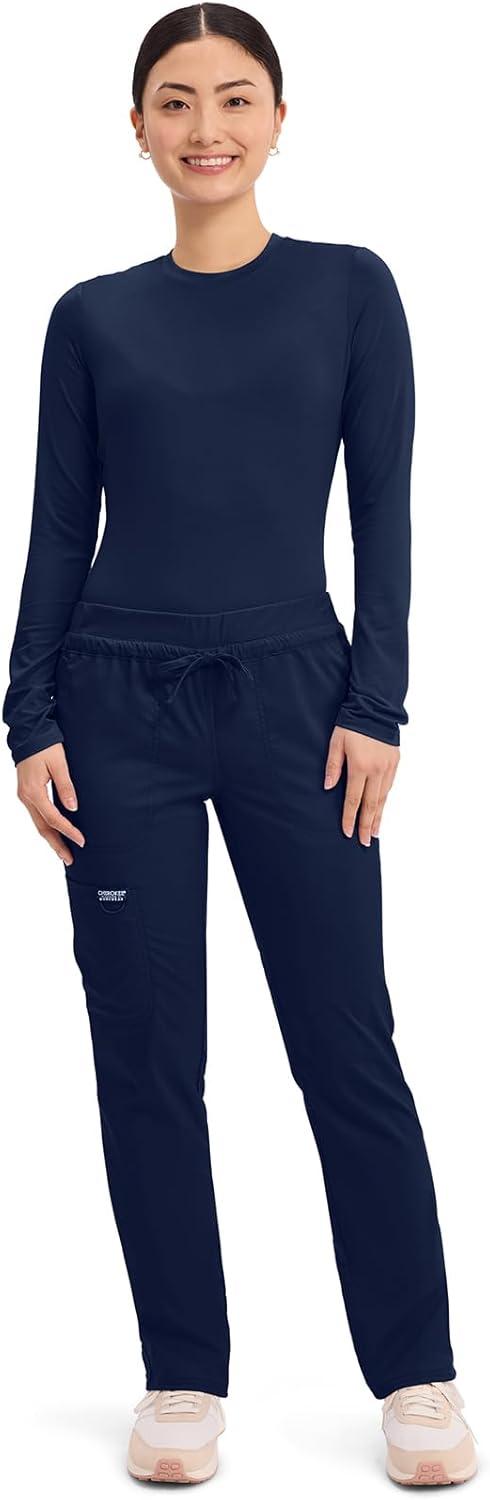 imageCherokee Scrubs for Women Mid Rise Tapered Leg Drawstring Pant with 5 Pockets Cargo Bottom with 2 Way Stretch Fabric WW105Navy