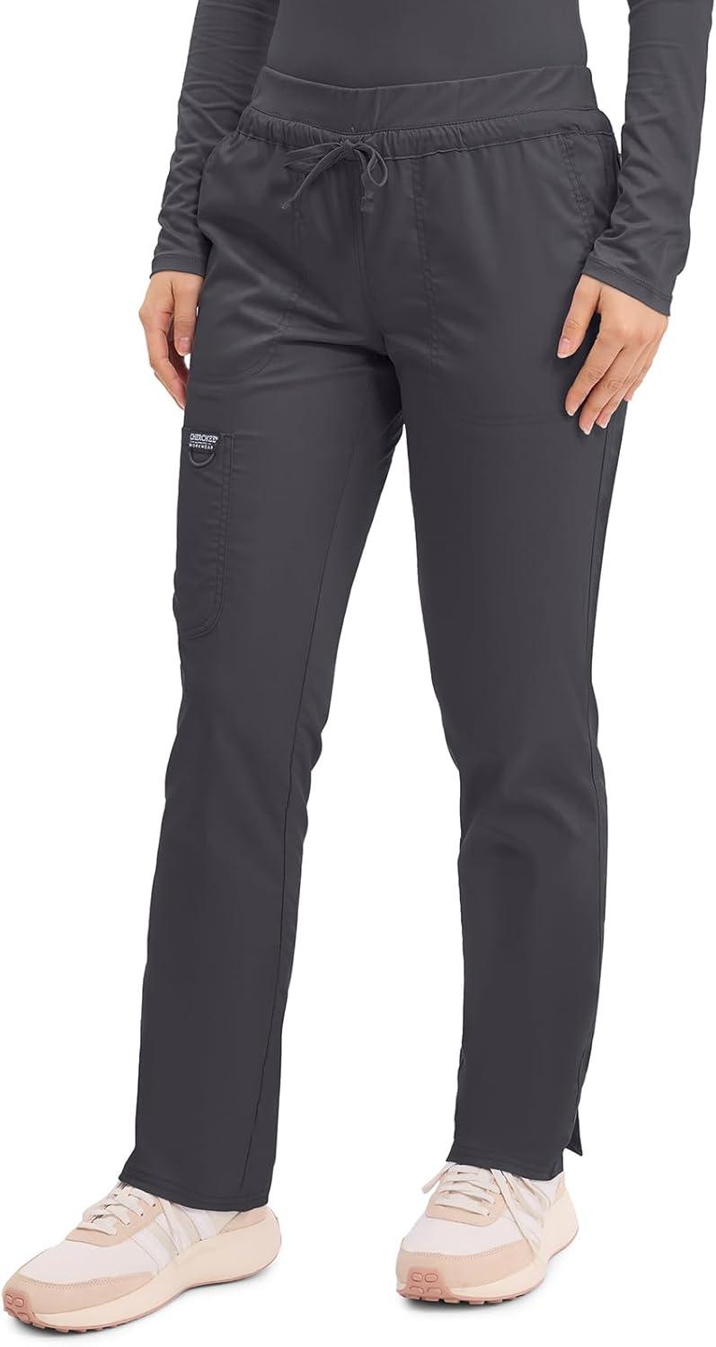 imageCherokee Scrubs for Women Mid Rise Tapered Leg Drawstring Pant with 5 Pockets Cargo Bottom with 2 Way Stretch Fabric WW105Pewter