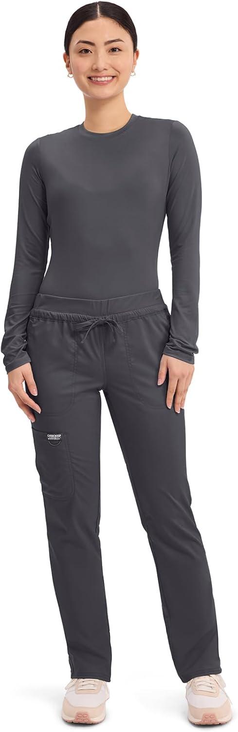 imageCherokee Scrubs for Women Mid Rise Tapered Leg Drawstring Pant with 5 Pockets Cargo Bottom with 2 Way Stretch Fabric WW105Pewter