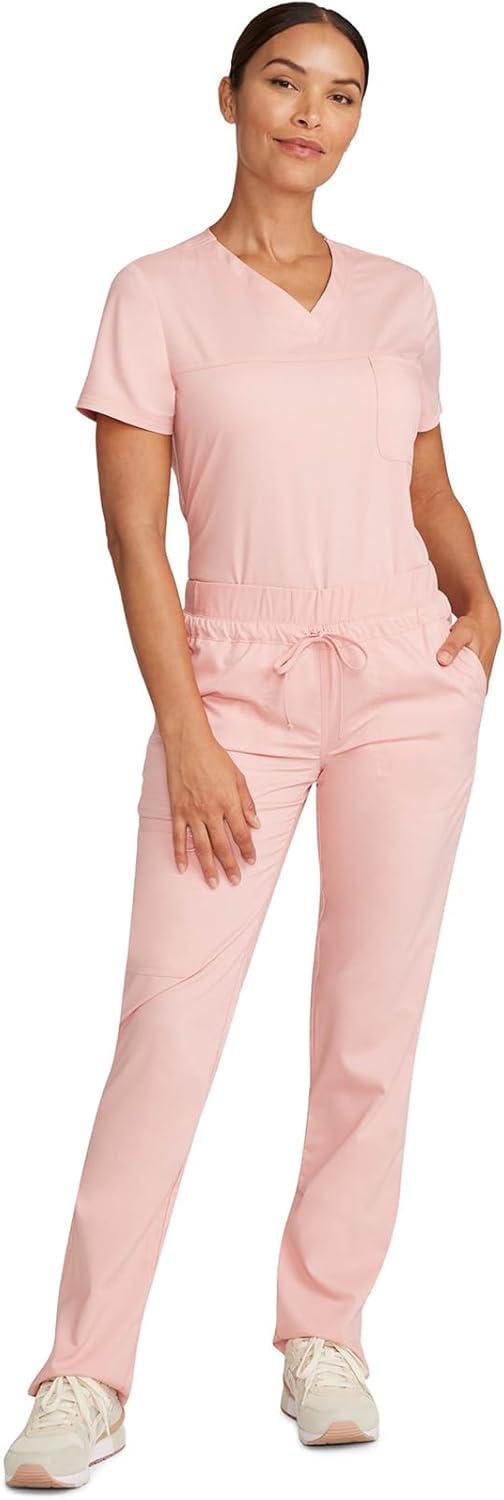 imageCherokee Scrubs for Women Mid Rise Tapered Leg Drawstring Pant with 5 Pockets Cargo Bottom with 2 Way Stretch Fabric WW105Pink Essence