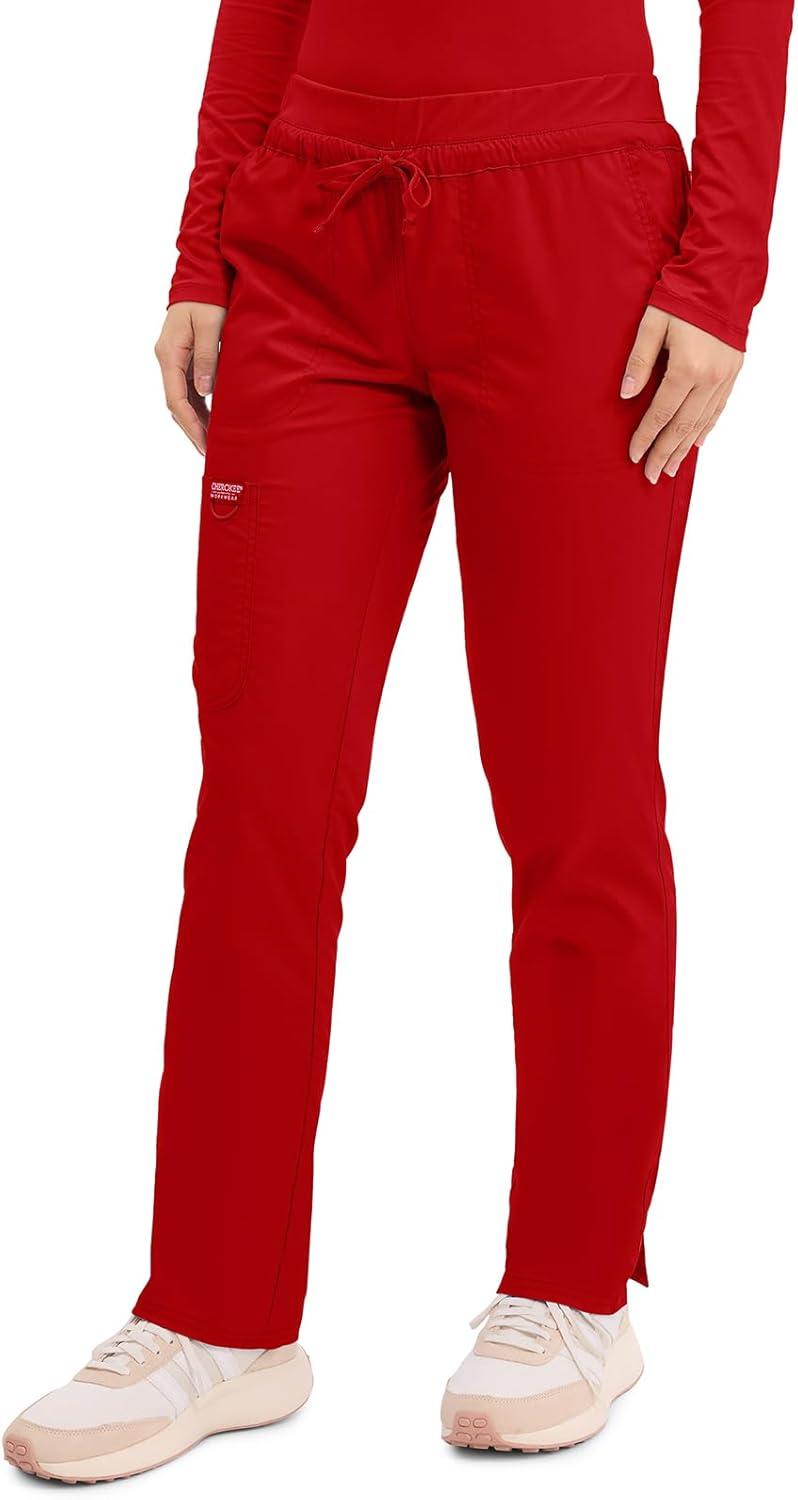 imageCherokee Scrubs for Women Mid Rise Tapered Leg Drawstring Pant with 5 Pockets Cargo Bottom with 2 Way Stretch Fabric WW105Red