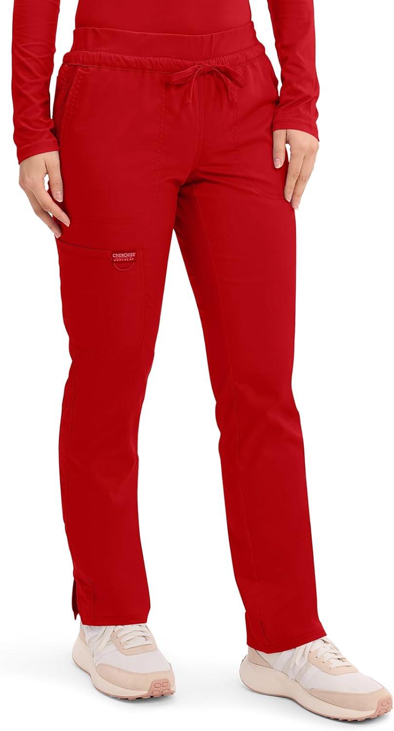 imageCherokee Scrubs for Women Mid Rise Tapered Leg Drawstring Pant with 5 Pockets Cargo Bottom with 2 Way Stretch Fabric WW105Red