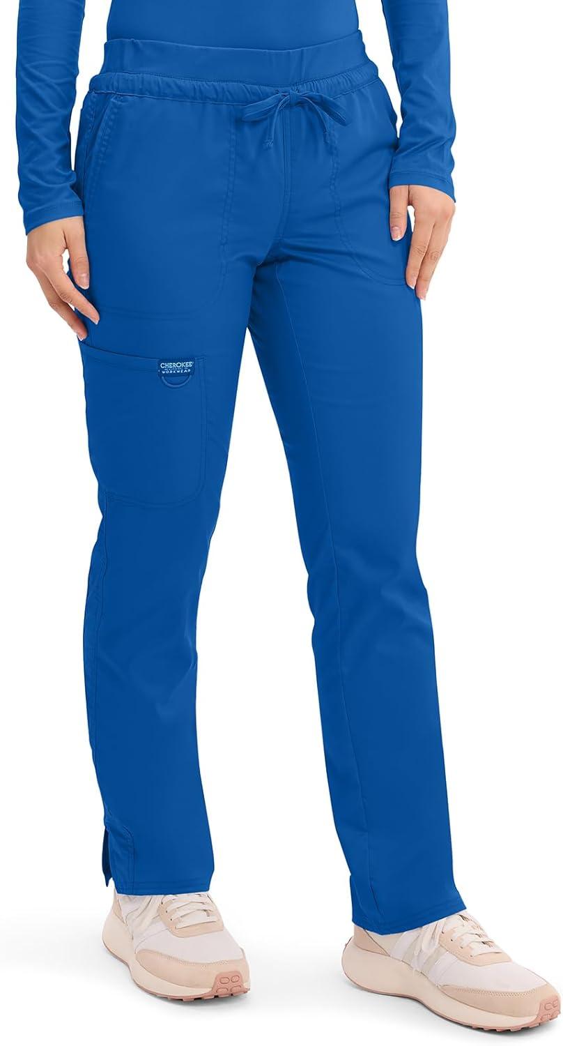 imageCherokee Scrubs for Women Mid Rise Tapered Leg Drawstring Pant with 5 Pockets Cargo Bottom with 2 Way Stretch Fabric WW105Royal