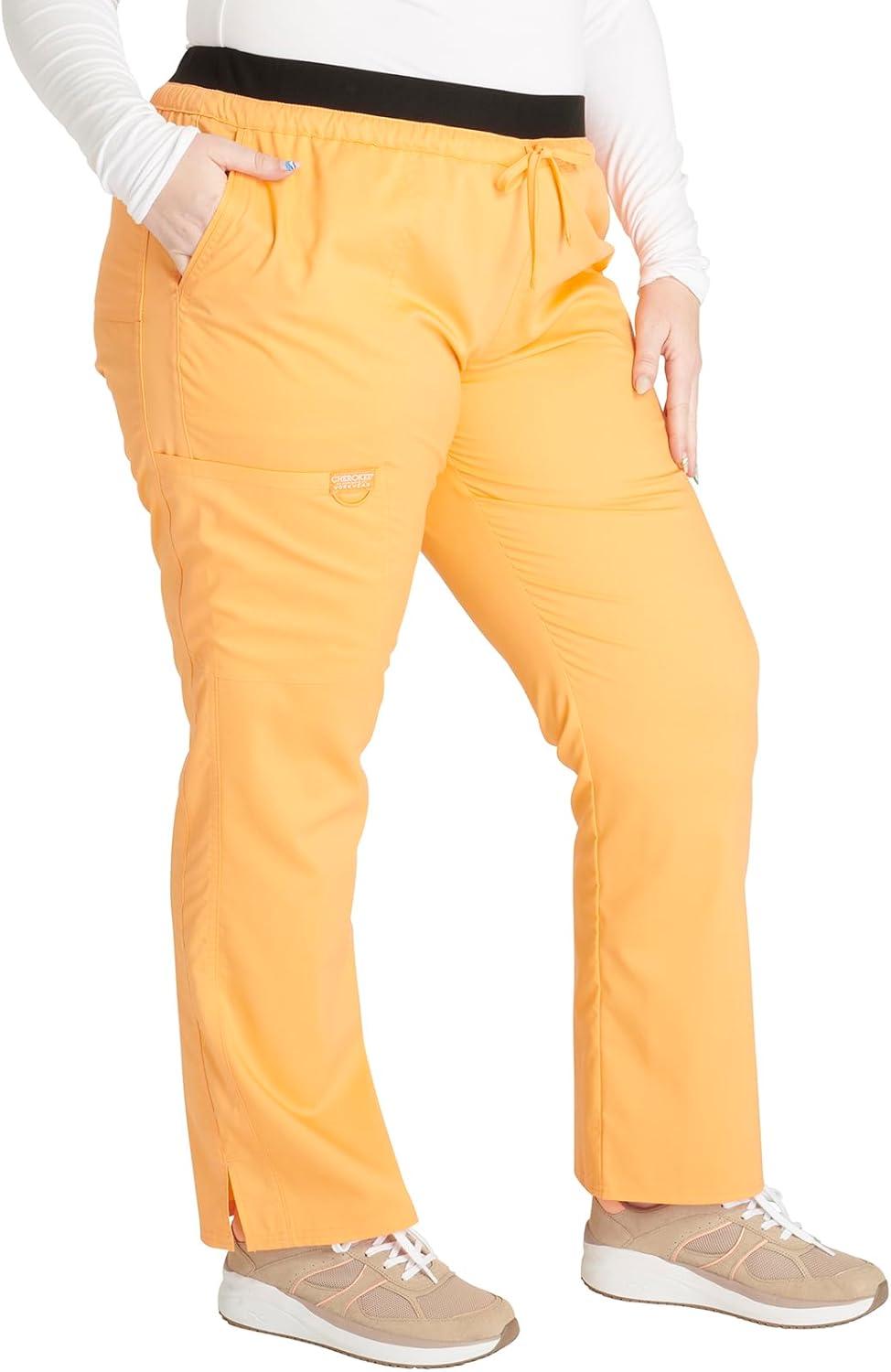 imageCherokee Scrubs for Women Mid Rise Tapered Leg Drawstring Pant with 5 Pockets Cargo Bottom with 2 Way Stretch Fabric WW105Sweet Cantaloupe
