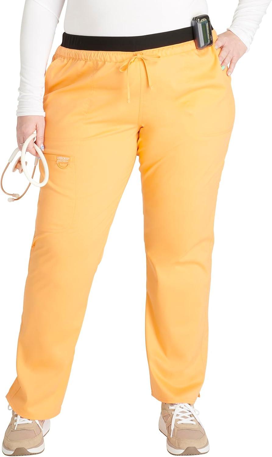 imageCherokee Scrubs for Women Mid Rise Tapered Leg Drawstring Pant with 5 Pockets Cargo Bottom with 2 Way Stretch Fabric WW105Sweet Cantaloupe
