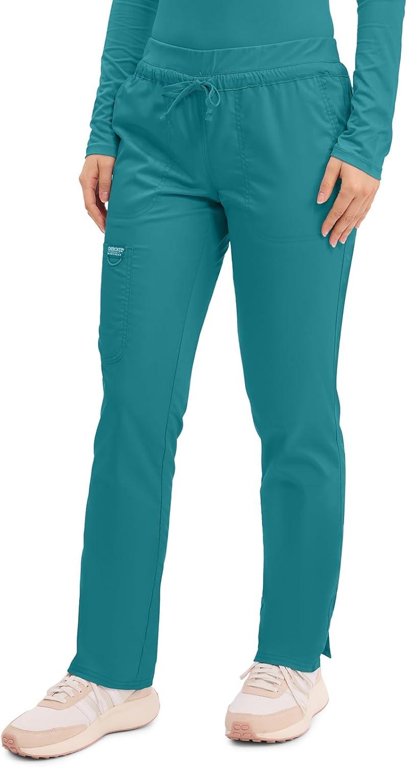 imageCherokee Scrubs for Women Mid Rise Tapered Leg Drawstring Pant with 5 Pockets Cargo Bottom with 2 Way Stretch Fabric WW105Teal Blue