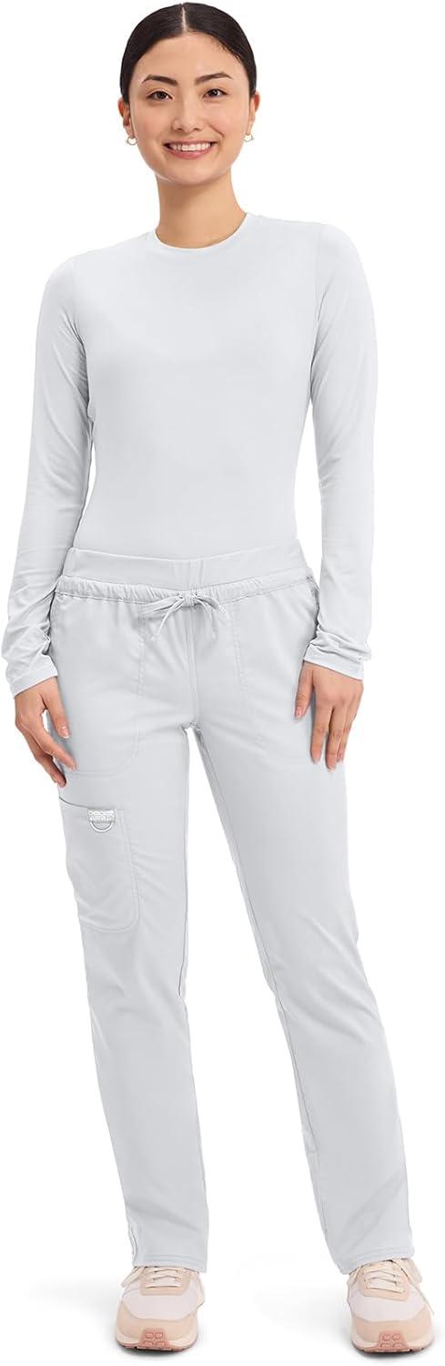imageCherokee Scrubs for Women Mid Rise Tapered Leg Drawstring Pant with 5 Pockets Cargo Bottom with 2 Way Stretch Fabric WW105White
