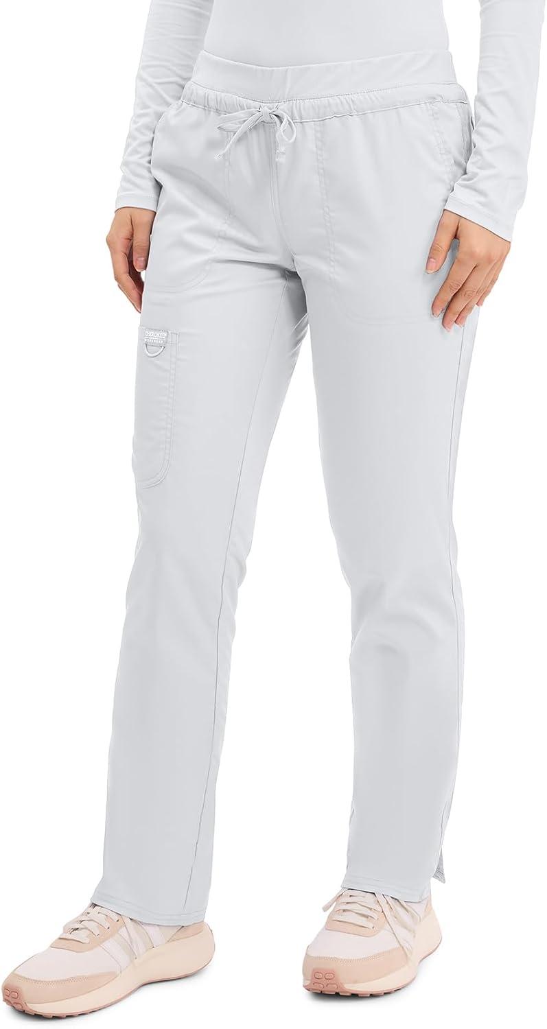 imageCherokee Scrubs for Women Mid Rise Tapered Leg Drawstring Pant with 5 Pockets Cargo Bottom with 2 Way Stretch Fabric WW105White