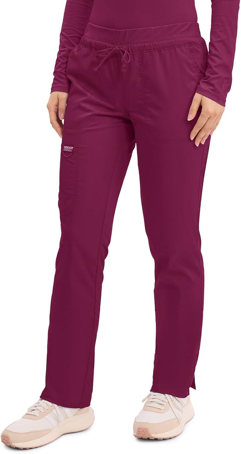 imageCherokee Scrubs for Women Mid Rise Tapered Leg Drawstring Pant with 5 Pockets Cargo Bottom with 2 Way Stretch Fabric WW105Wine