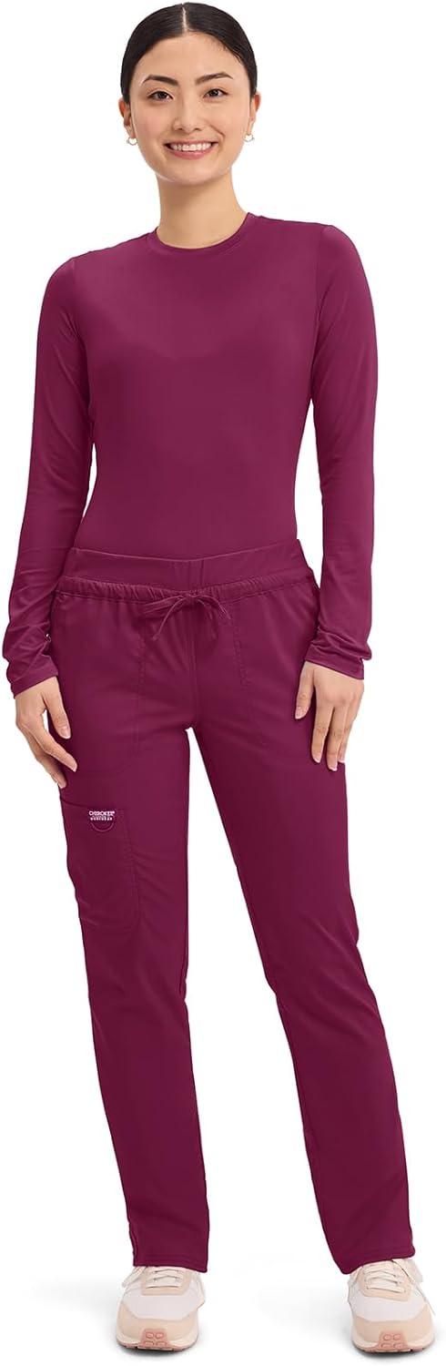 imageCherokee Scrubs for Women Mid Rise Tapered Leg Drawstring Pant with 5 Pockets Cargo Bottom with 2 Way Stretch Fabric WW105Wine