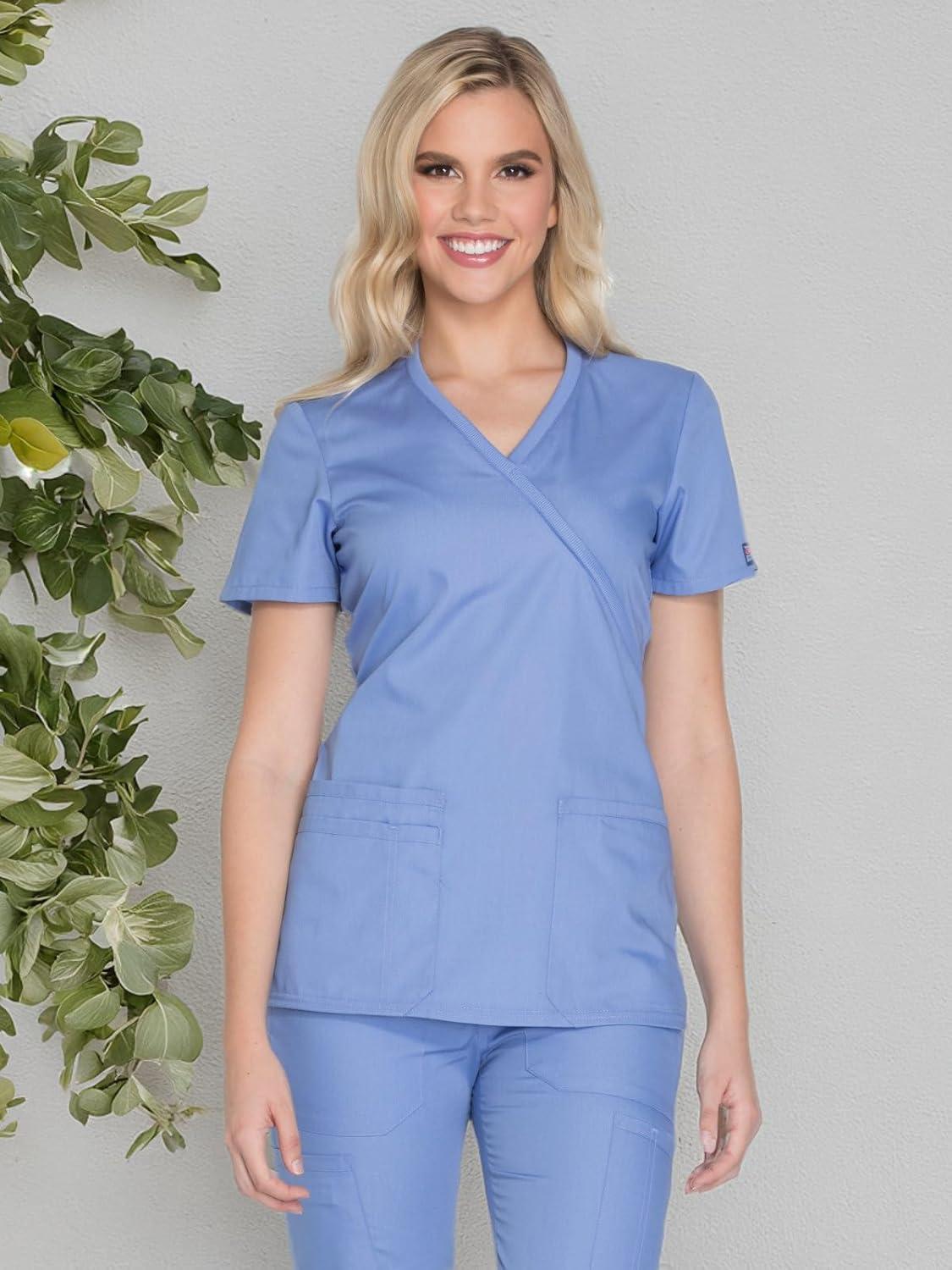 imageCherokee Scrubs for Women Mock Wrap Nursing Scrub Top with 3 Pockets Side Vent amp Stretch Back Panels Medical Uniform WW650Ciel