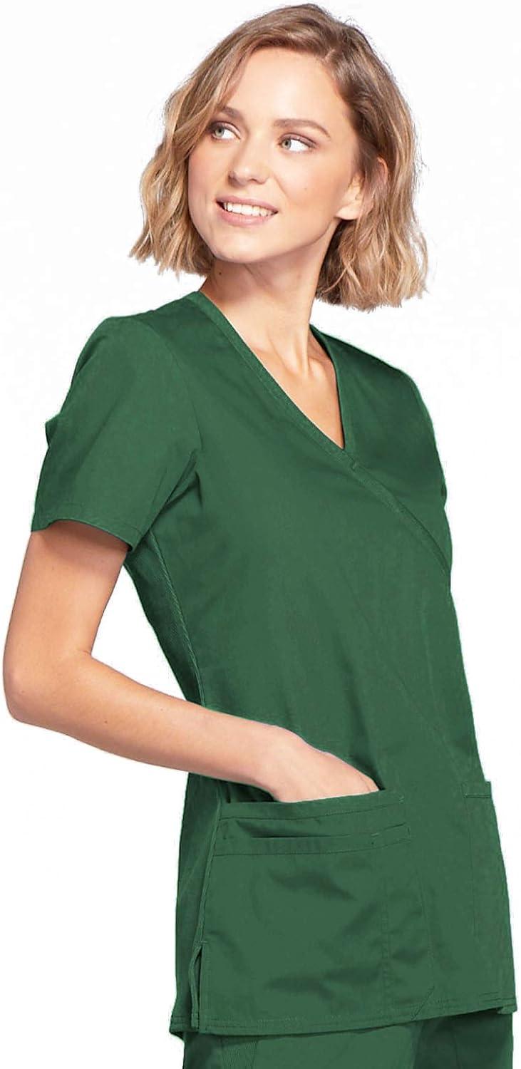 imageCherokee Scrubs for Women Mock Wrap Nursing Scrub Top with 3 Pockets Side Vent amp Stretch Back Panels Medical Uniform WW650Hunter