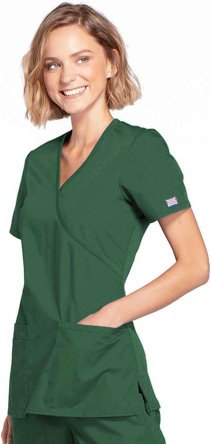 imageCherokee Scrubs for Women Mock Wrap Nursing Scrub Top with 3 Pockets Side Vent amp Stretch Back Panels Medical Uniform WW650Hunter