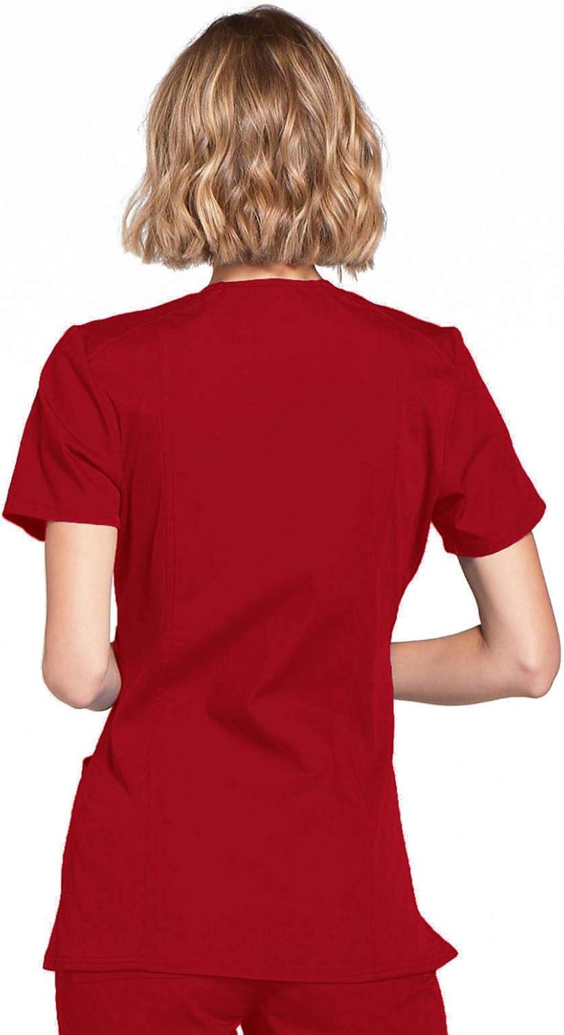 imageCherokee Scrubs for Women Mock Wrap Nursing Scrub Top with 3 Pockets Side Vent amp Stretch Back Panels Medical Uniform WW650Red
