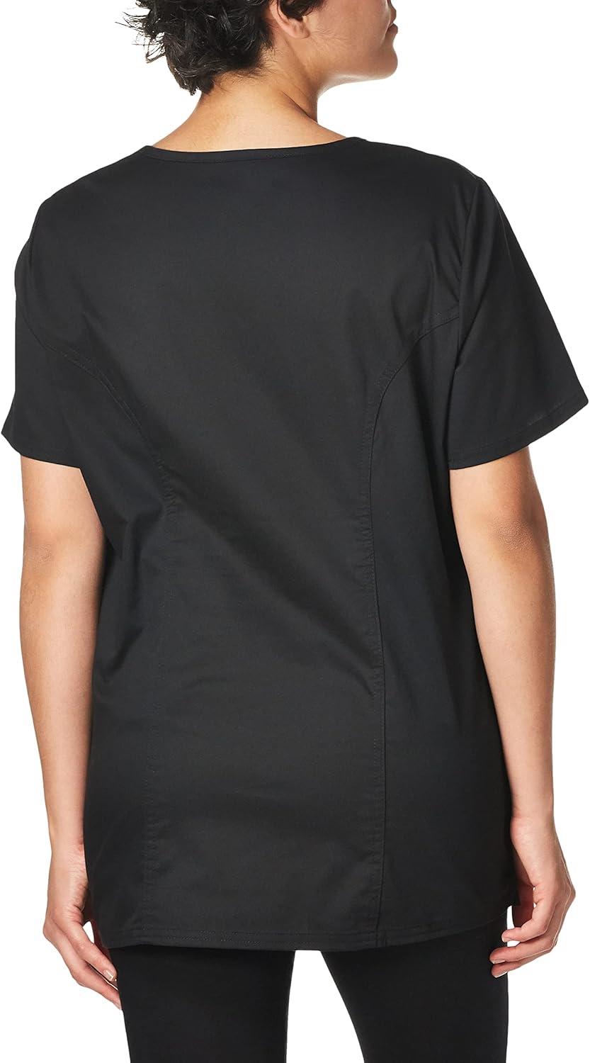 imageCherokee Scrubs for Women Mock Wrap Nursing Scrub Top with 3 Pockets Side Vents Ultra Soft 2Way Stretch Fabric 4728Black