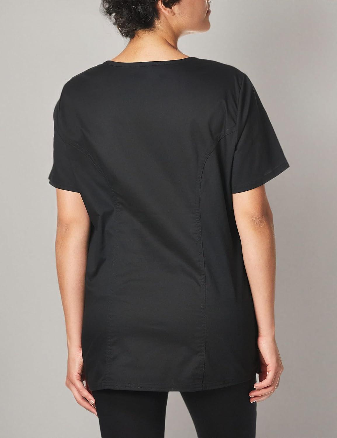 imageCherokee Scrubs for Women Mock Wrap Nursing Scrub Top with 3 Pockets Side Vents Ultra Soft 2Way Stretch Fabric 4728Black