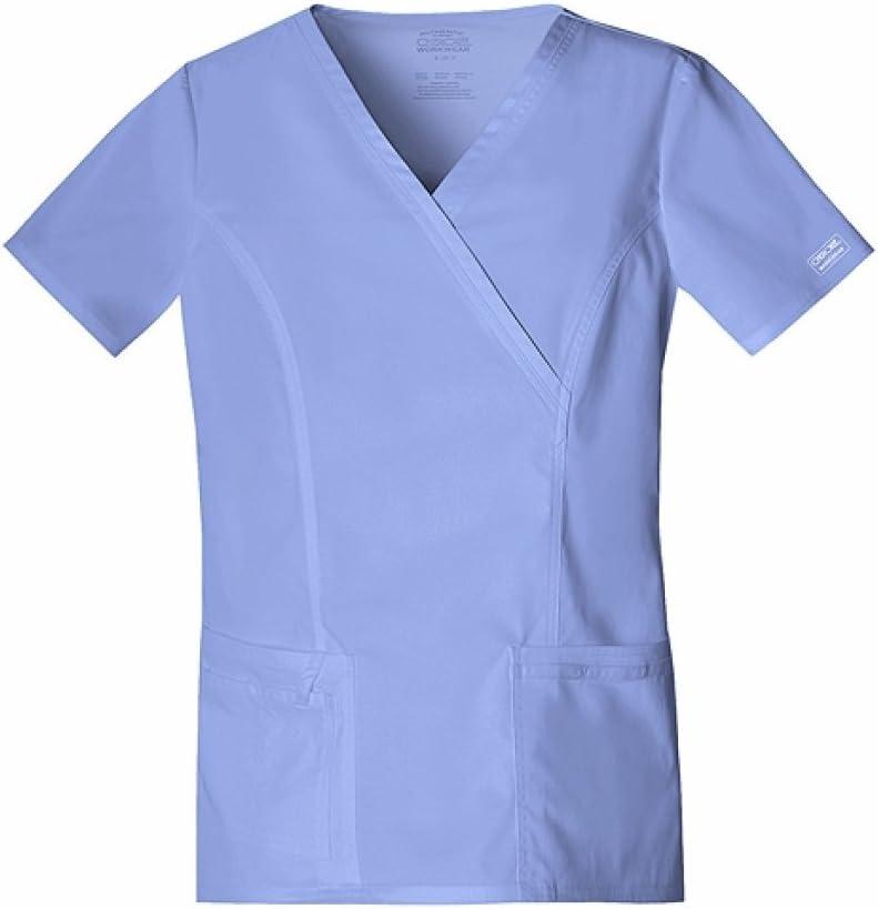 imageCherokee Scrubs for Women Mock Wrap Nursing Scrub Top with 3 Pockets Side Vents Ultra Soft 2Way Stretch Fabric 4728Ciel