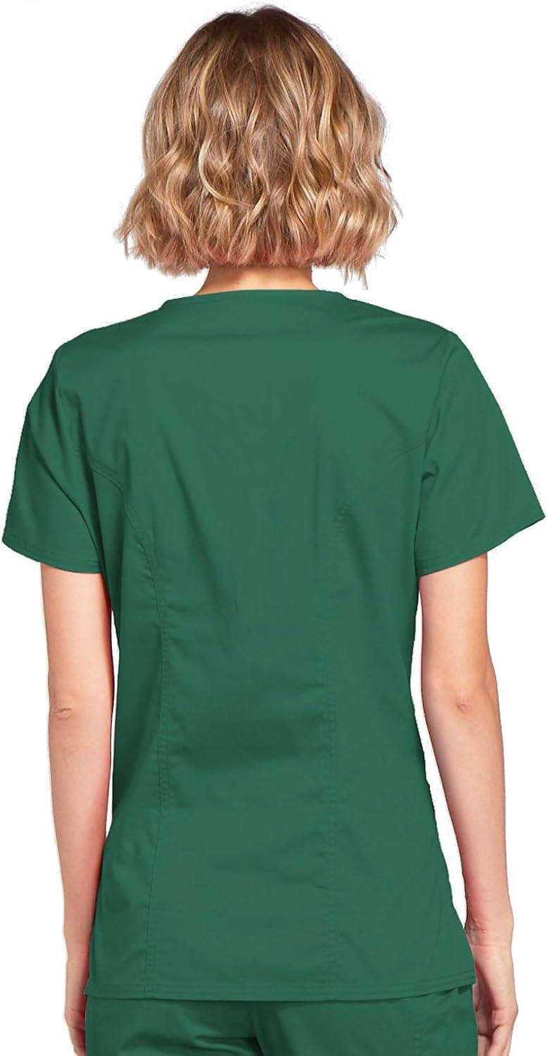 imageCherokee Scrubs for Women Mock Wrap Nursing Scrub Top with 3 Pockets Side Vents Ultra Soft 2Way Stretch Fabric 4728Hunter