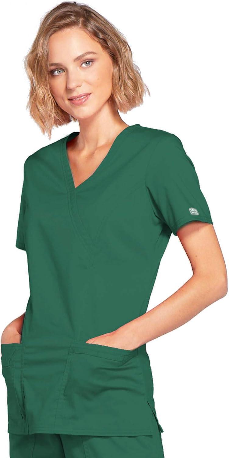 imageCherokee Scrubs for Women Mock Wrap Nursing Scrub Top with 3 Pockets Side Vents Ultra Soft 2Way Stretch Fabric 4728Hunter