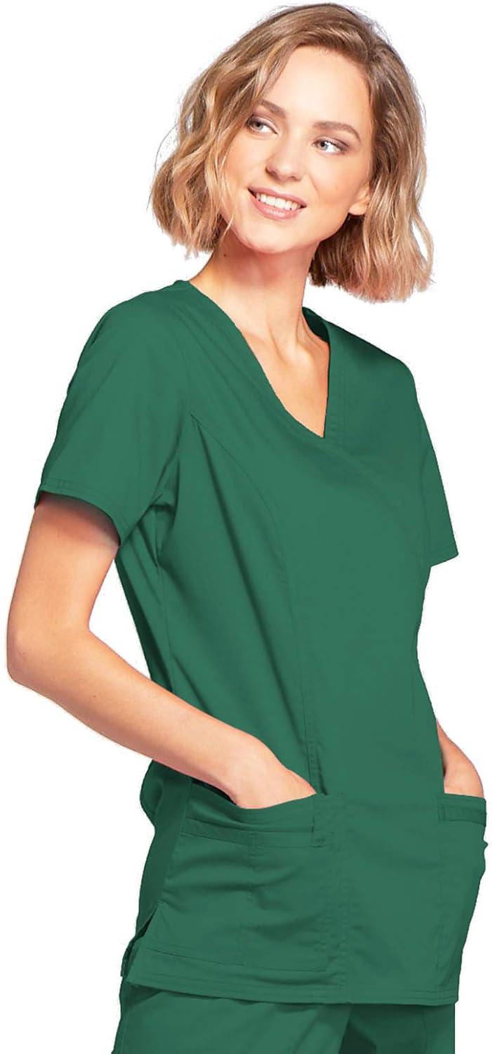 imageCherokee Scrubs for Women Mock Wrap Nursing Scrub Top with 3 Pockets Side Vents Ultra Soft 2Way Stretch Fabric 4728Hunter