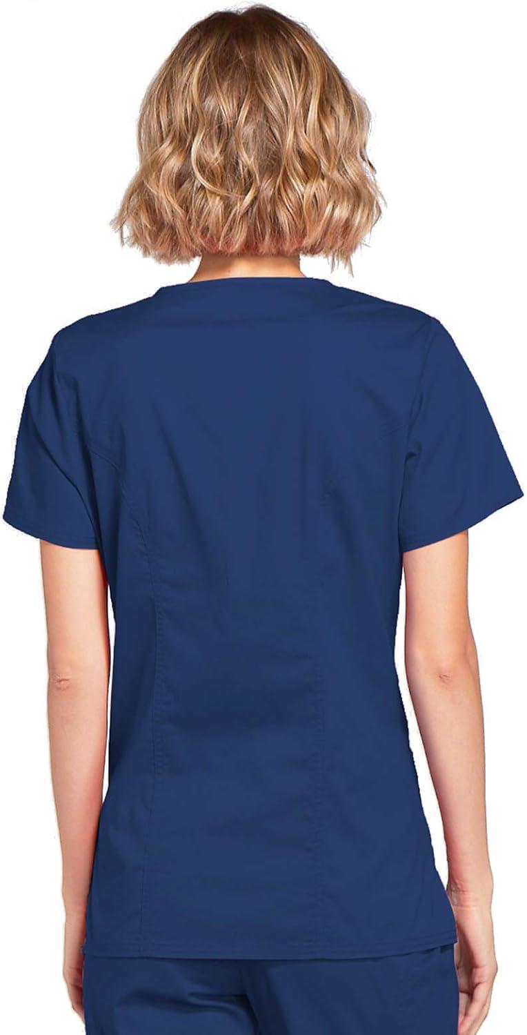 imageCherokee Scrubs for Women Mock Wrap Nursing Scrub Top with 3 Pockets Side Vents Ultra Soft 2Way Stretch Fabric 4728Navy