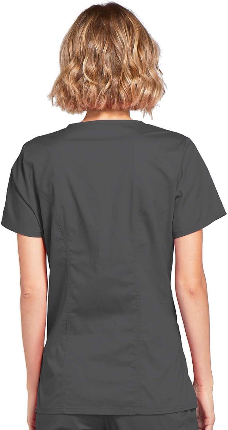 imageCherokee Scrubs for Women Mock Wrap Nursing Scrub Top with 3 Pockets Side Vents Ultra Soft 2Way Stretch Fabric 4728Pewter