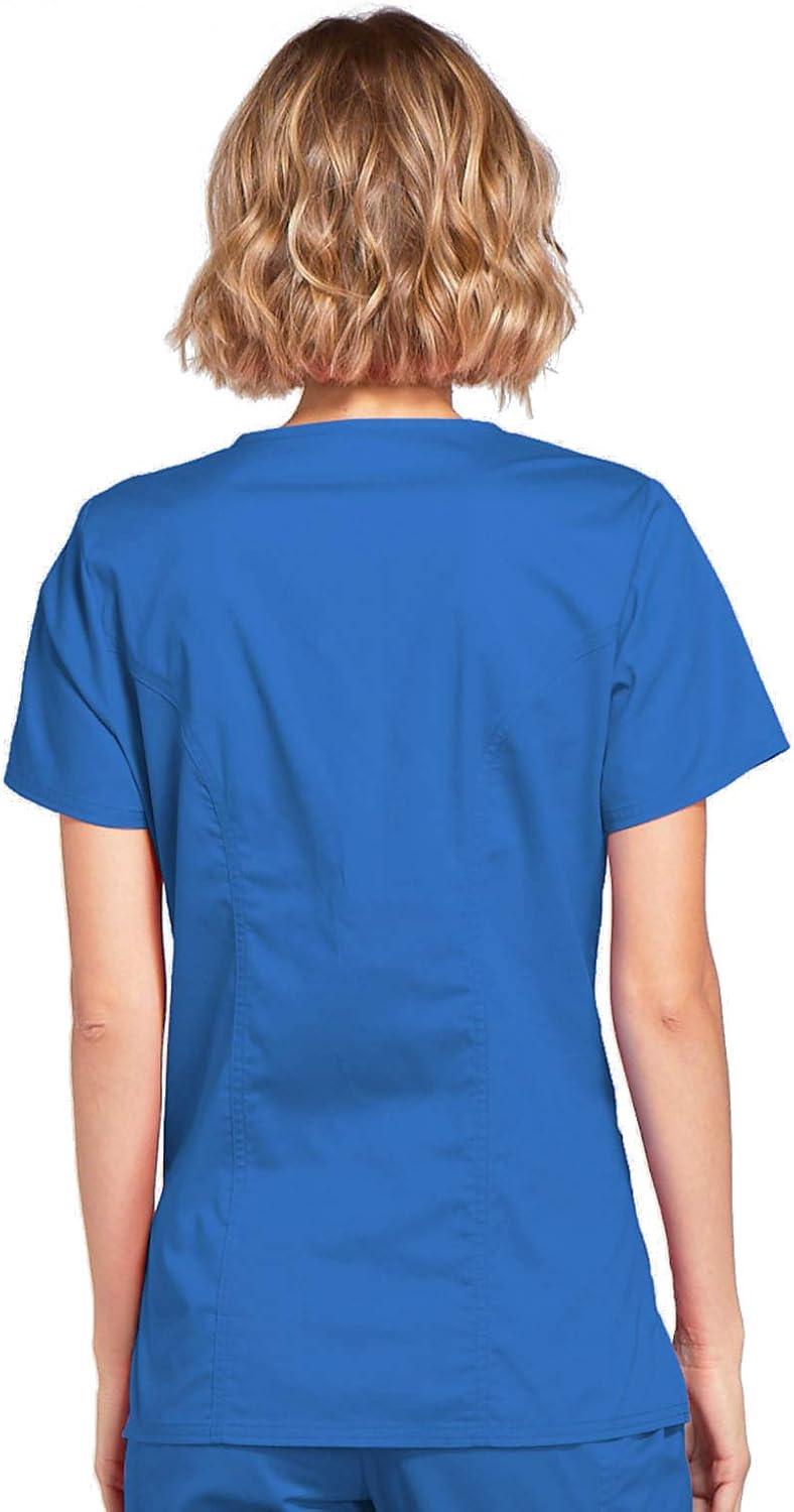 imageCherokee Scrubs for Women Mock Wrap Nursing Scrub Top with 3 Pockets Side Vents Ultra Soft 2Way Stretch Fabric 4728Royal
