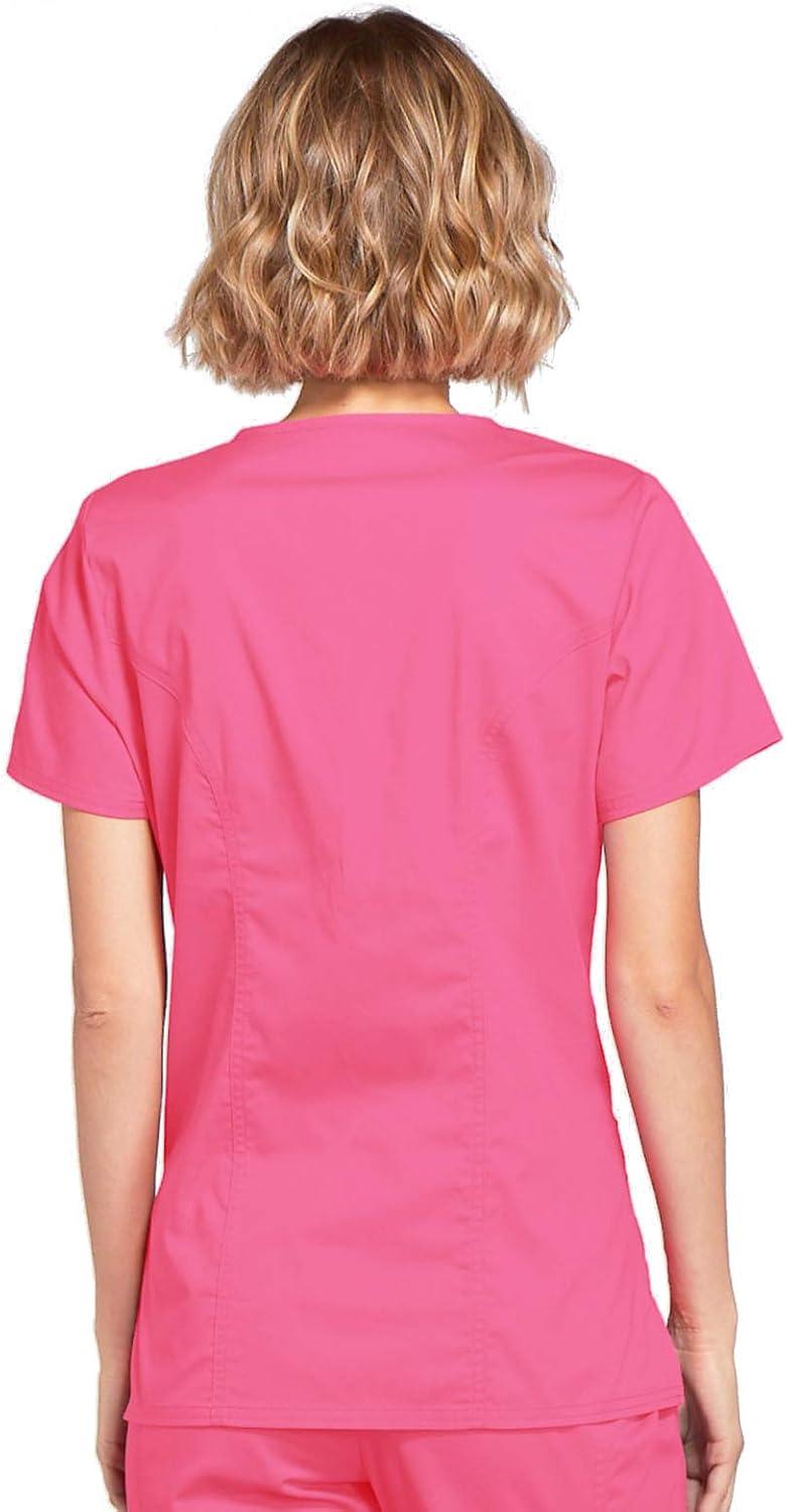 imageCherokee Scrubs for Women Mock Wrap Nursing Scrub Top with 3 Pockets Side Vents Ultra Soft 2Way Stretch Fabric 4728Shocking Pink