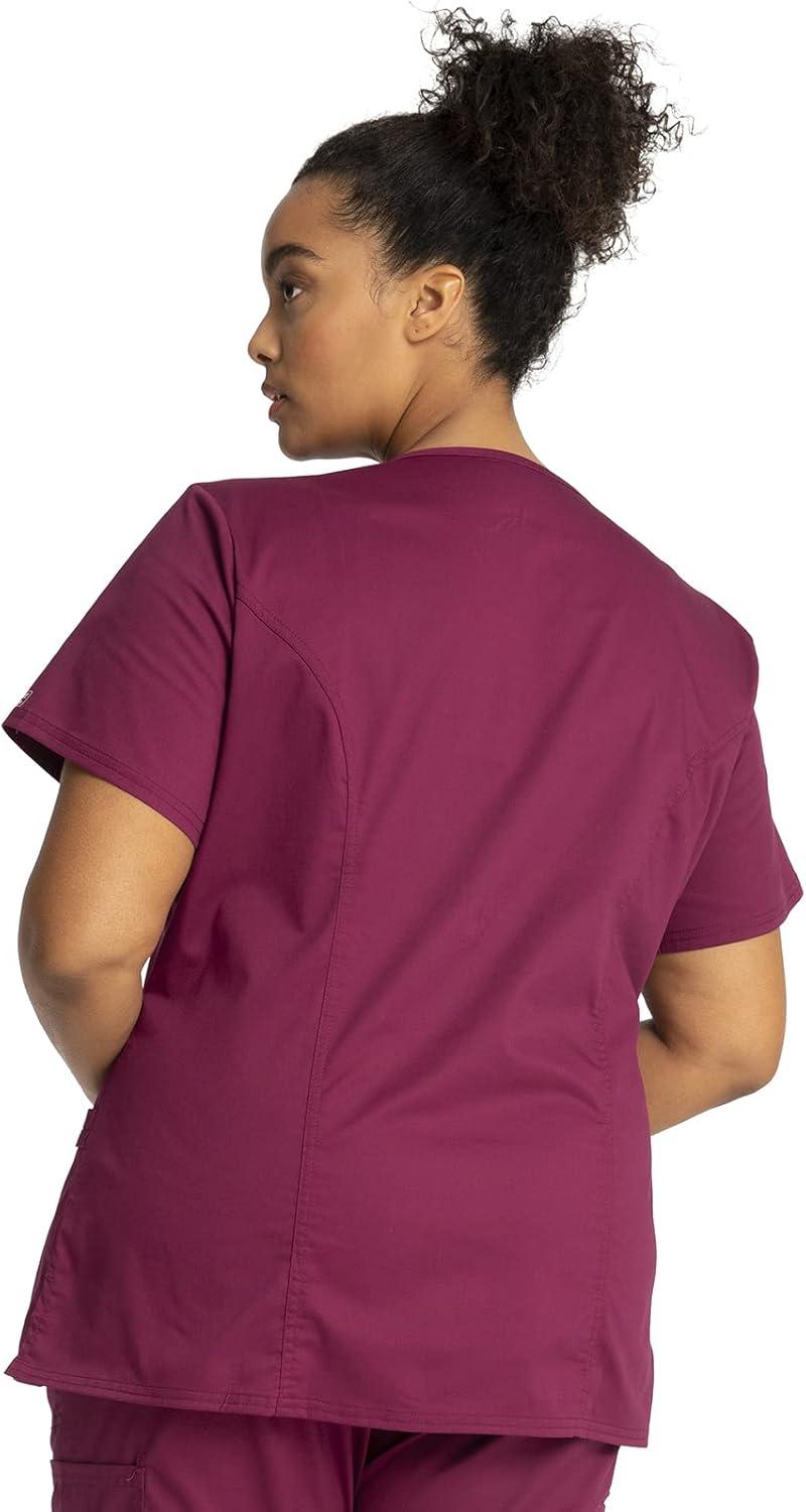 imageCherokee Scrubs for Women Mock Wrap Nursing Scrub Top with 3 Pockets Side Vents Ultra Soft 2Way Stretch Fabric 4728Wine