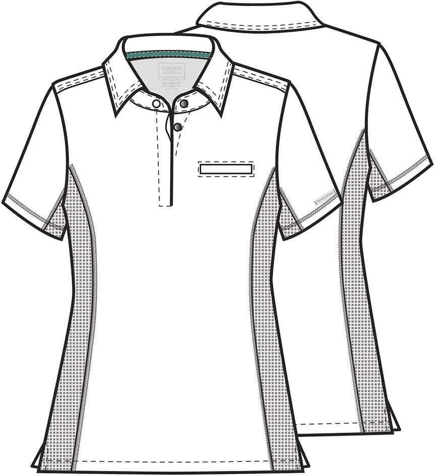 imageCherokee Scrubs for Women Polo Top Snap Front Tuckable Scrub Shirt with Chest Pocket Mesh Panels Stretch Easy Care WW698Wine