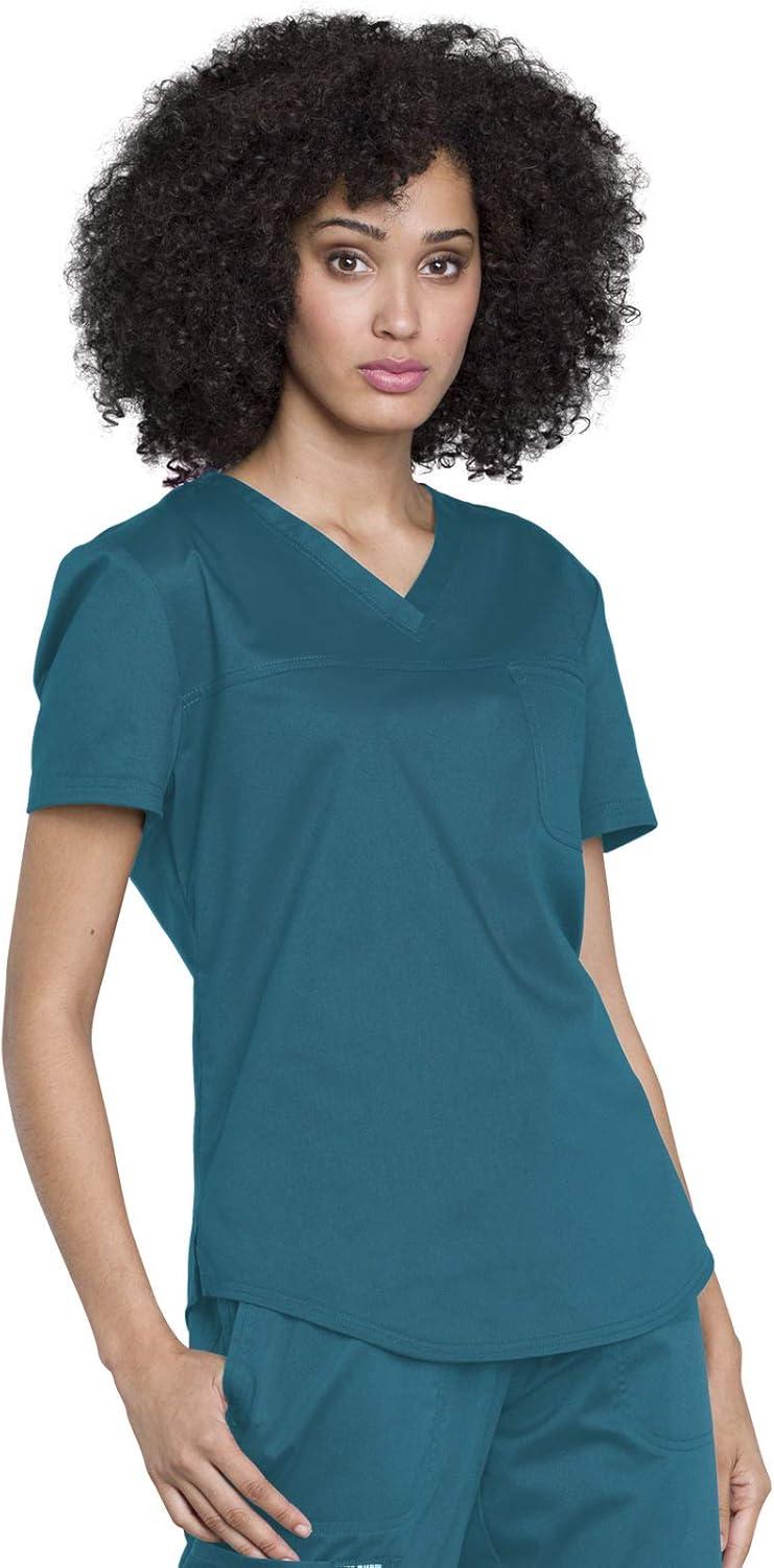 imageCherokee Scrubs for Women Tuckable VNeck OR Scrub Top with Chest PocketSoft StretchEasy Care Medical Uniform WW657Caribbean Blue