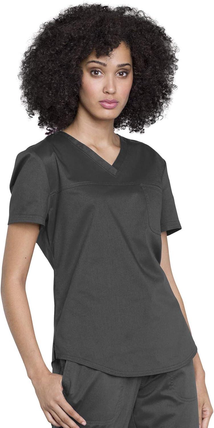 imageCherokee Scrubs for Women Tuckable VNeck OR Scrub Top with Chest PocketSoft StretchEasy Care Medical Uniform WW657Pewter