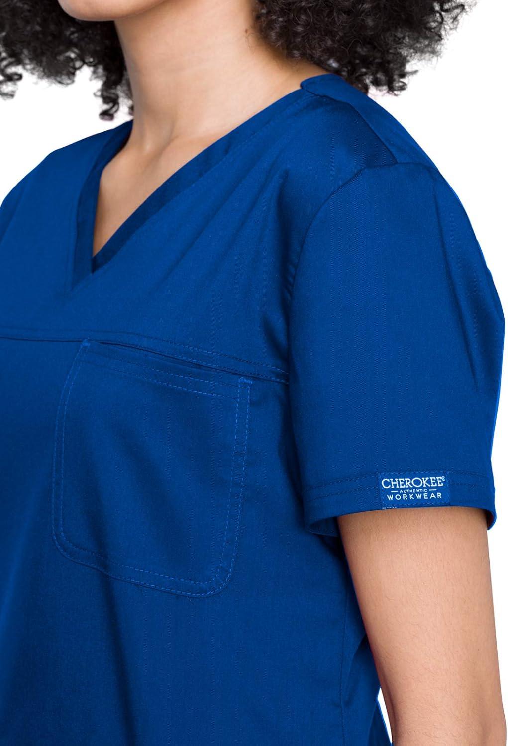 imageCherokee Scrubs for Women Tuckable VNeck OR Scrub Top with Chest PocketSoft StretchEasy Care Medical Uniform WW657Royal